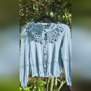 Ann Taylor Soft Blue Buttoned Cardigan
